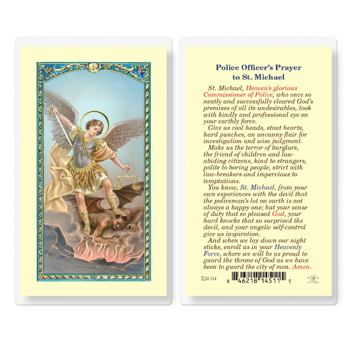 Saint Michael Policeman's Prayer Laminated Holy Card - 25 Pack - Buy