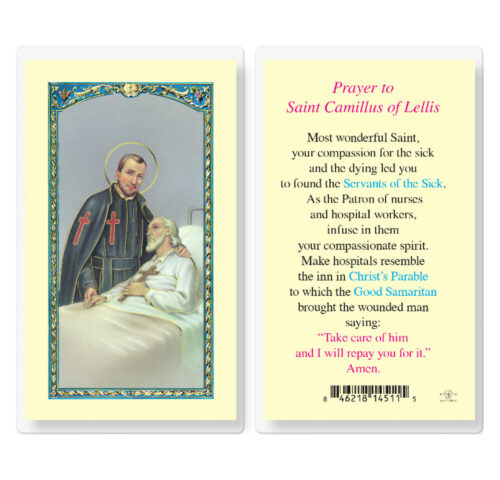 Saint Camillus Laminated Holy Card - 25 Pack
