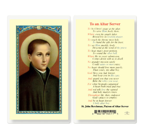 Saint John Berchman Altar Server Laminated Holy Card - 25 Pack