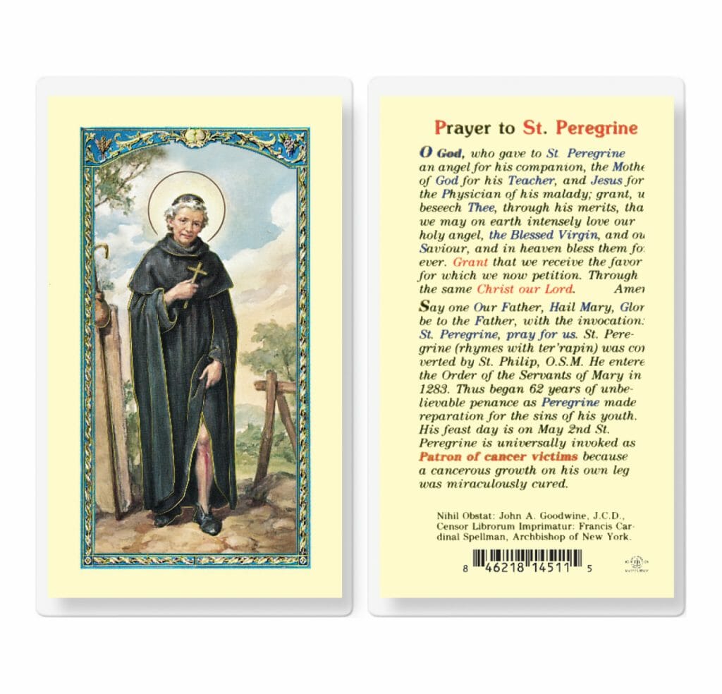 Saint Peregrine Laminated Holy Card - 25 Pack - Buy Religious Catholic