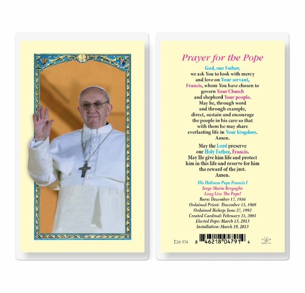 Pope Francis Laminated Holy Card - 25 Pack - Buy Religious Catholic Store