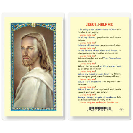 Jesus Christ Gold-Stamped Laminated Holy Card – Jesus Help Me Prayer – 2.5" x 4.5" – 25 Pack