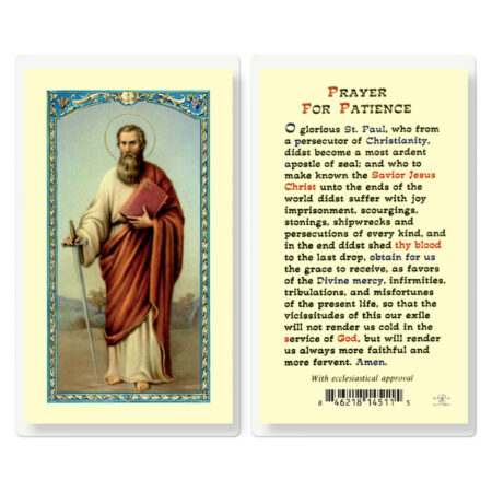 Saint Paul Gold-Stamped Laminated Holy Card – Prayer for Patience – 2.5" x 4.5" – 25 Pack