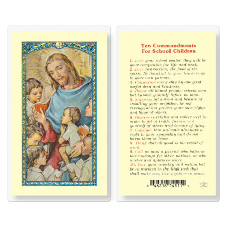 Ten Commandments for School Kids Laminated Holy Card - 25 Pack