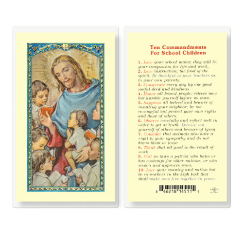 Ten Commandments for School Kids Laminated Holy Card - 25 Pack