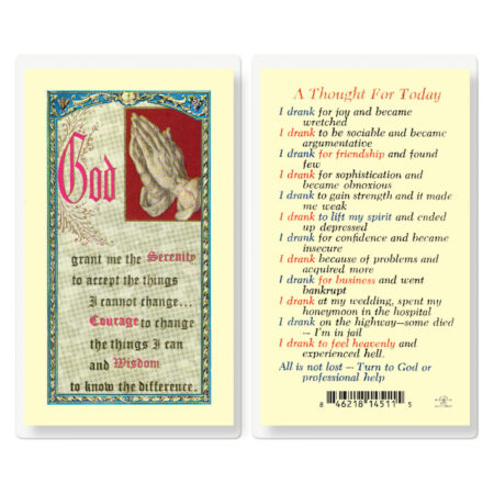 Thought for Today Alcoholics Laminated Holy Card - 25 Pack