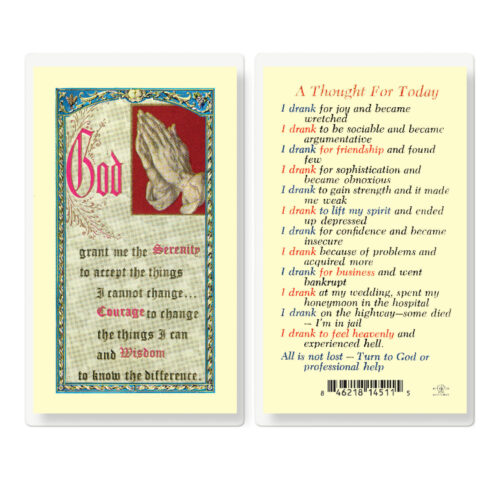 Thought for Today Alcoholics Laminated Holy Card - 25 Pack