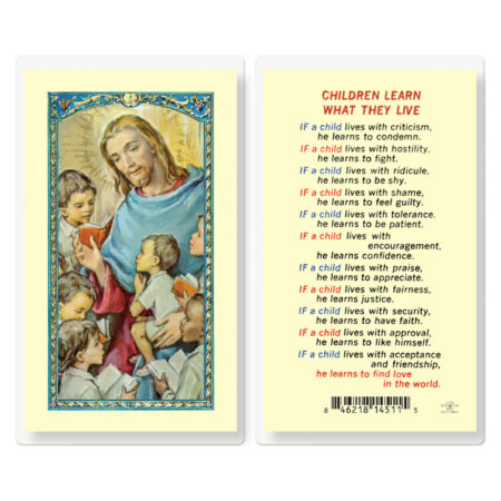 Children Learn What They Live Laminated Holy Card - 25 Pack