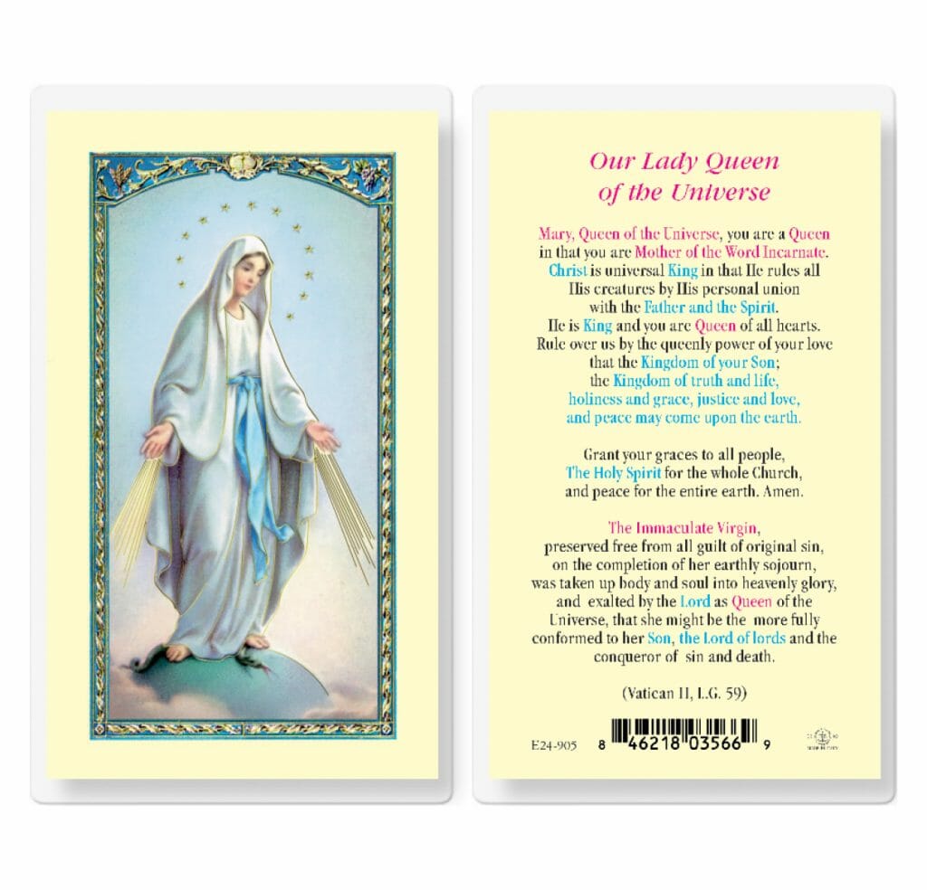 Our Lady Queen of the Universe Laminated Holy Card - 25 Pack - Buy ...