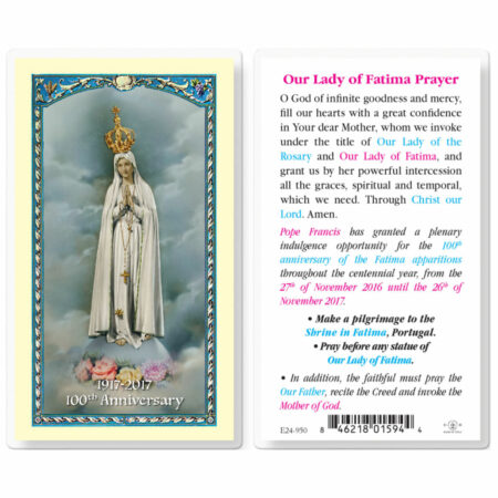 Our Lady of Fatima 100th Anniversary Laminated Holy Card - 25 Pack
