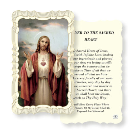 Sacred Heart of Jesus Gold-Foil Embossed Linen Holy Card – Lord's Prayer – 50 Pack