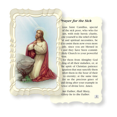 Jesus Praying Gold-Foil Embossed Linen Holy Card – Prayer for the Sick – 50 Pack