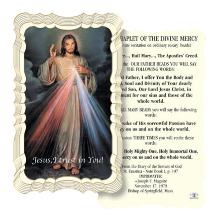 Divine Mercy Gold-Foil Embossed Linen Holy Card – Chaplet of the Divine Mercy – 50 Pack