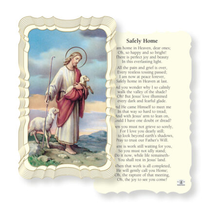 Good Shepherd Gold-Foil Embossed Linen Holy Card – Safely Home Prayer – 50 Pack