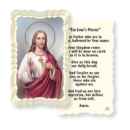 Sacred Heart of Jesus Gold-Foil Embossed Linen Holy Card – Lord's Prayer – 2.0" x 4.0" – 50 Pack