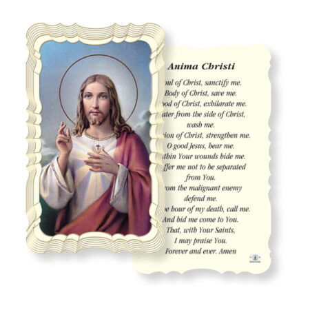 Sacred Heart of Jesus Gold-Foil Embossed Linen Holy Card – Anima Christi Prayer – 2.0" x 4.0" – 50 Pack