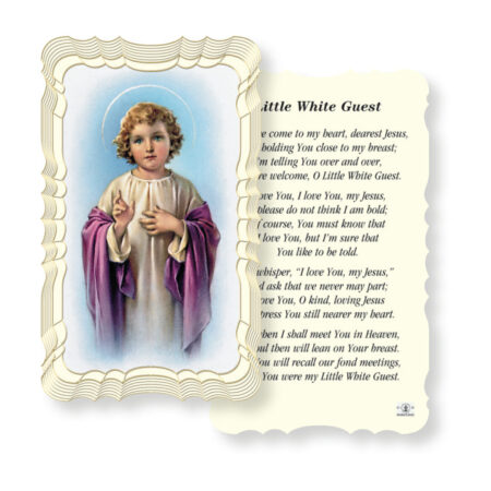 Little White Guest Gold-Foil Embossed Linen Holy Card – First Communion Prayer – 2.0" x 4.0" – 50 Pack