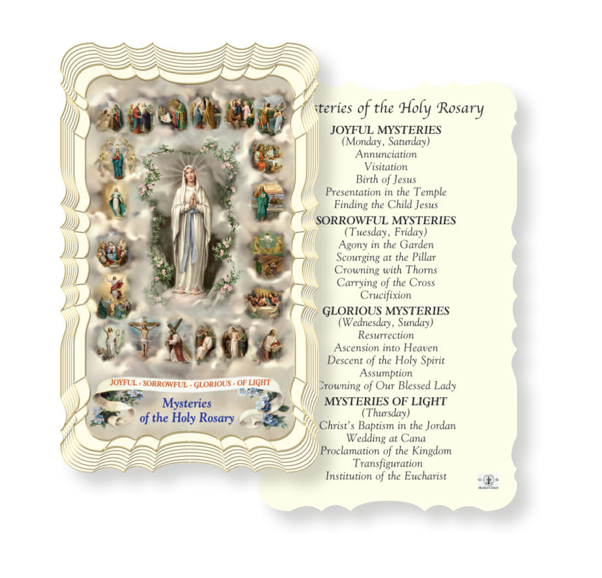 Mysteries of the Rosary Holy Card - 50 Pack - Buy Religious Catholic Store