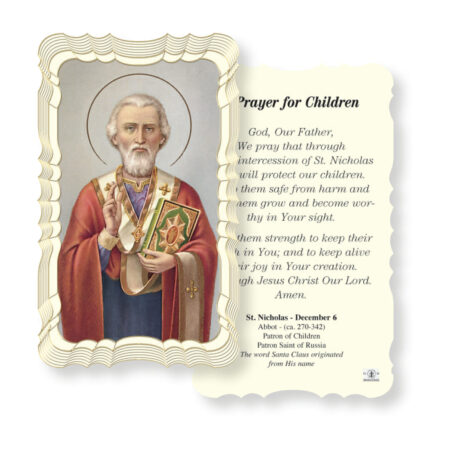 Saint Nicholas – Patron Saint of Children Gold-Foil Embossed Laminated Holy Card – Prayer for Children – 2.0" x 4.0" – 50 Pack