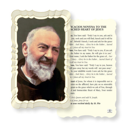Padre Pio - Efficacios Novena to the Sacred Heart of Jesus Holy Card - 50 Pack