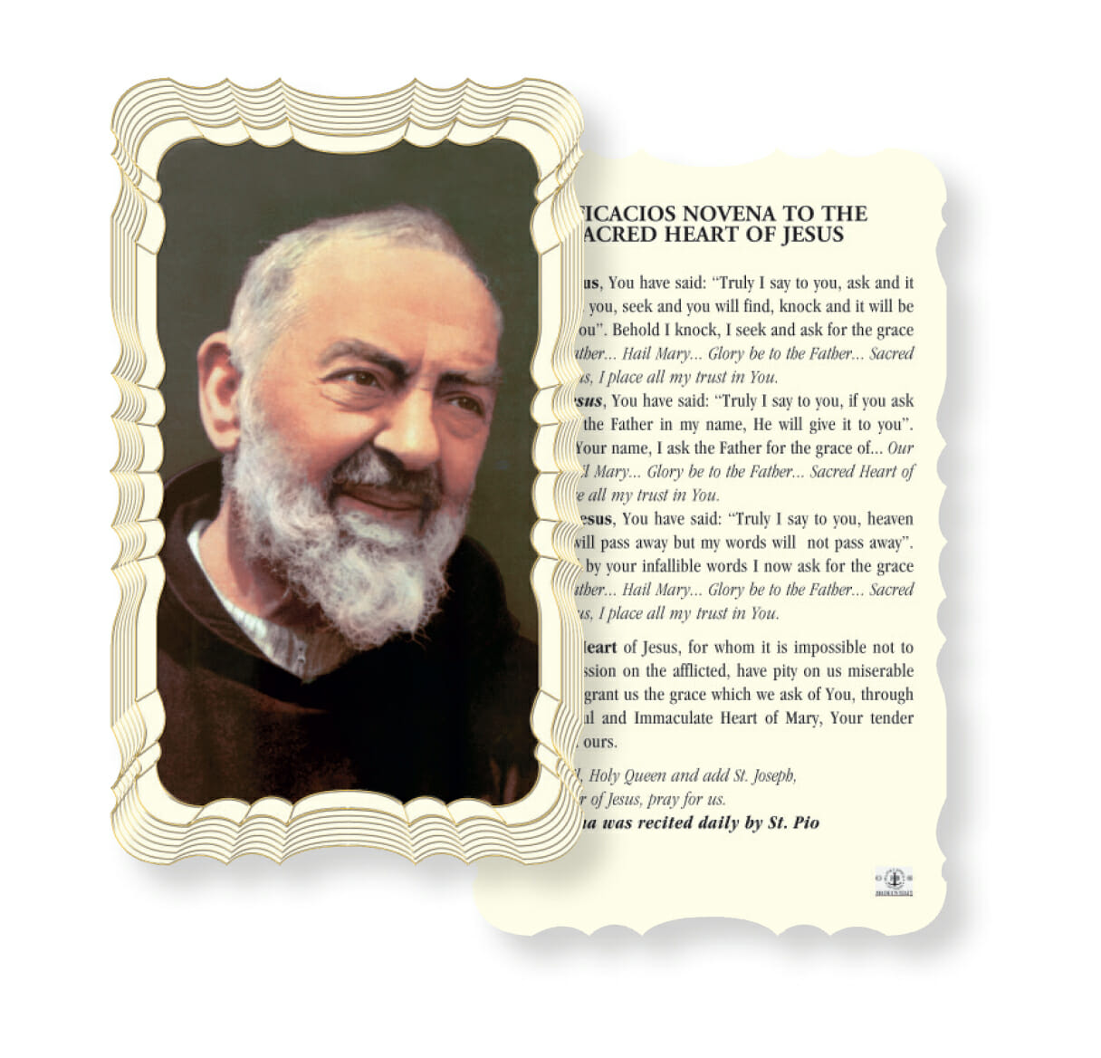 Padre Pio - Efficacios Novena to the Sacred Heart of Jesus Holy Card