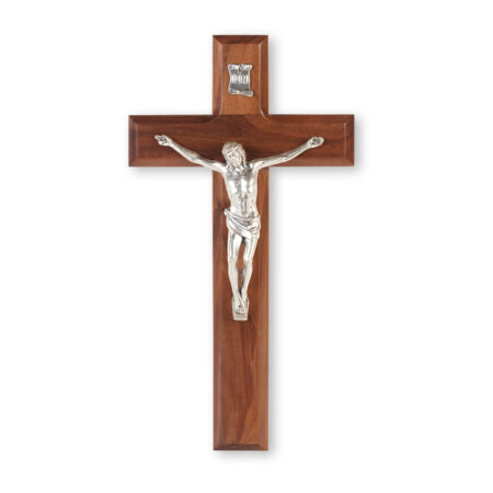 Walnut Wood Wall Crucifix, 10"