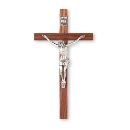 Genuine Walnut Wood Wall Crucifix, 10"