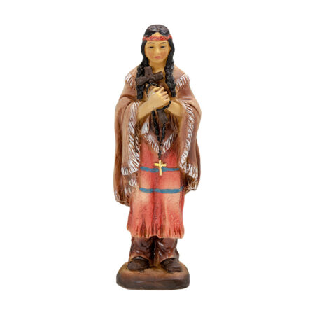 Saint Kateri Tekakwitha Hand-Painted Resin Statue – 4" Italian Gold-Leaf Patron Saint of Native Americans with Prayer Card