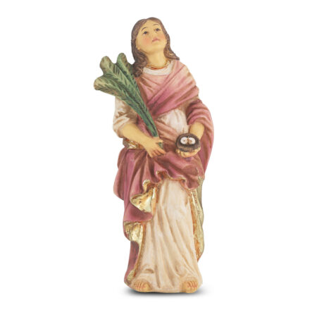 Saint Lucy of Syracuse Hand-Painted Resin Statue – 4" Italian Gold-Leaf Patron Saint of the Blind with Prayer Card