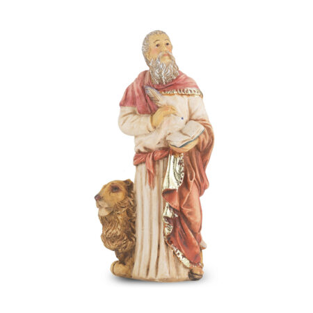 Saint Mark the Evangelist Hand-Painted Resin Statue – 4" Italian Gold-Leaf Patron Saint Figure with Prayer Card