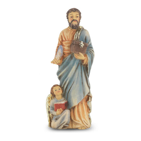 Saint Matthew the Apostle Hand-Painted Resin Statue – 4" Italian Gold-Leaf Patron Saint Figure with Prayer Card