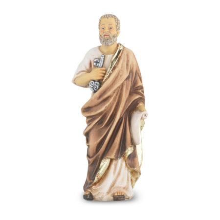 Saint Peter the Apostle Hand-Painted Resin Statue – 4" Italian Gold-Leaf Patron Saint Figure with Prayer Card