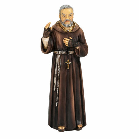 Saint Pio Hand-Painted Resin Statue – 4" Italian Gold-Leaf Patron Saint Figure with Prayer Card