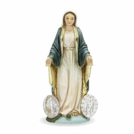 Our Lady of the Miraculous Medal Hand-Painted Resin Statue – 4" – Italian Prayer Card