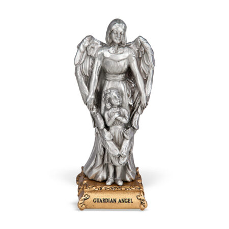 Guardian Angel with Girl Pewter Statue