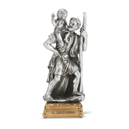 St. Christopher with Jesus Pewter Statue