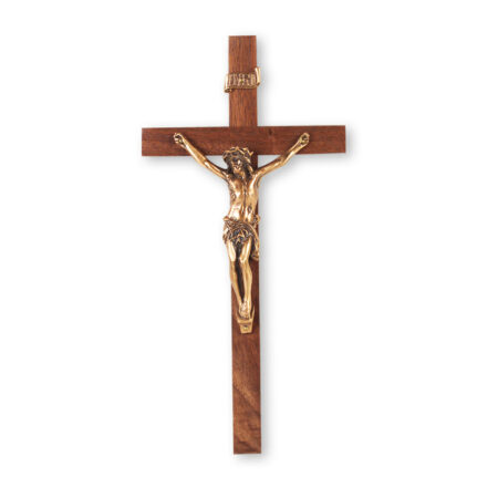 Genuine Walnut Wood Wall Crucifix, 9"