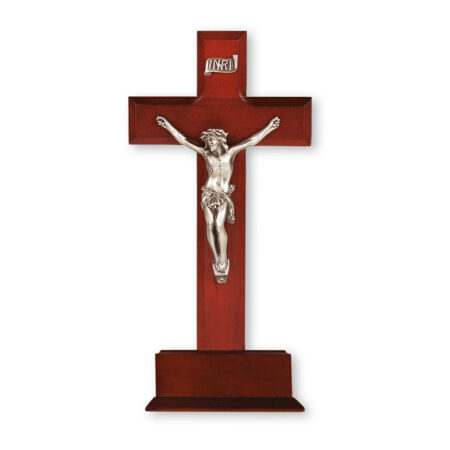 Dark Cherry Wood Standing Crucifix, 10"