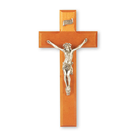 Natural Cherry Wood Wall Crucifix, 9"