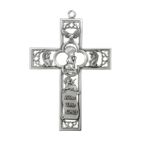 Pewter Praying Boy Cross, 6"