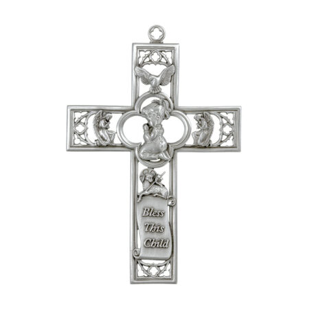 Pewter Praying Girl Cross, 6"