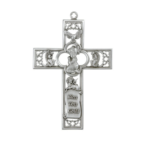 Pewter Praying Girl Cross, 6"