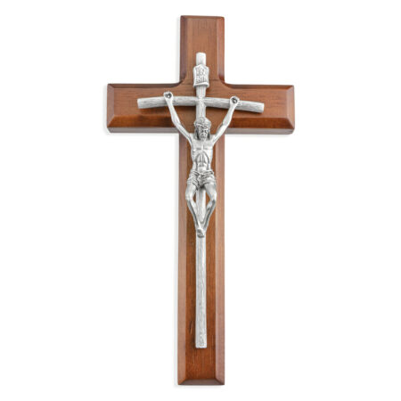 Papal Wall 10" Pewter and Wood Crucifix