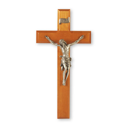 Natural Cherry Wood Wall Crucifix, 11"