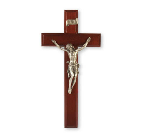 Dark Cherry Wood Wall Crucifix, 11"