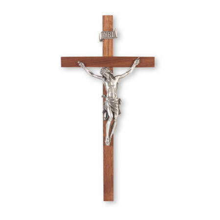 Walnut Wood Wall Crucifix, 11"