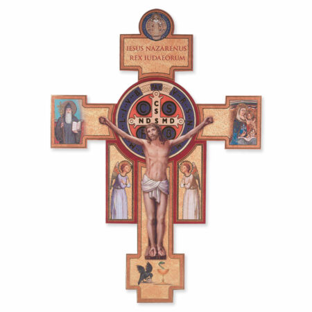 Wooden St. Benedict Jubilee Wall Crucifix, 14"
