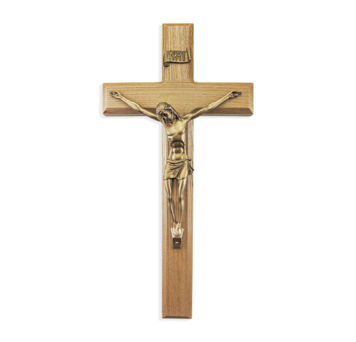 Oak Wood Wall Crucifix, 12"