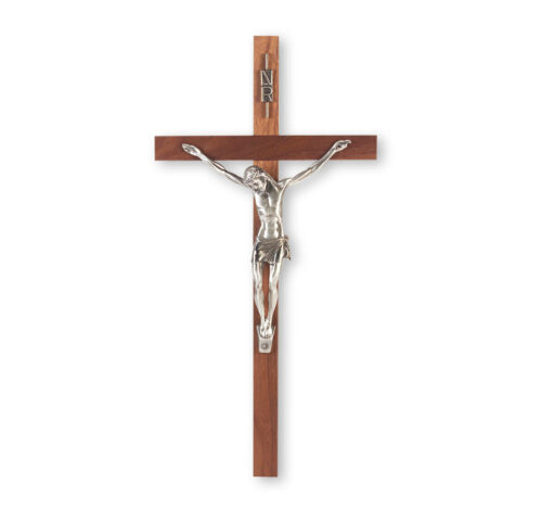 Genuine Walnut Wood Wall Crucifix, 13"