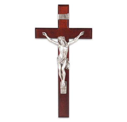 Dark Cherry Wood Wall Crucifix, 13"
